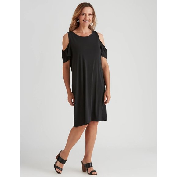 Womens Cold Shoulder Dress Round Neck Back Keyhole Black Size Medium - Picture 1 of 10